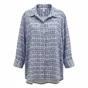 NWT John Mark Women’s Blue Geometric Ikat Button Down Tunic Shirt Blouse 2X